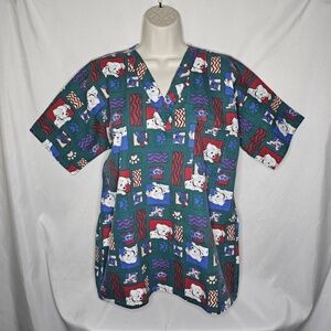 Womens Crest Dalmations Puppy Turtle Retro Green Vet Scrub Top Made USA Size S